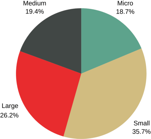 pie chart with 4 sections representing size of business within uvdb