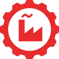 red factory icon within a cog image